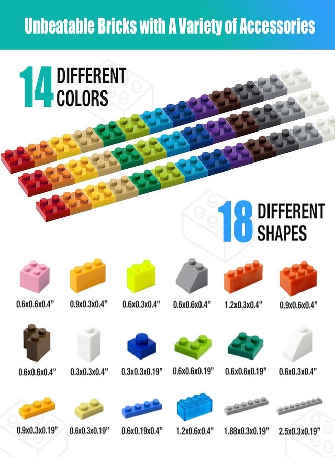 cumeysnon 1800 Pieces Building Bricks Set,Building Bulks Blocks with 1 Packs 24x24 Studs Sticky Plates,205 Pcs Flowers and Tree Set, 14 Colors 18 Random Bulk Shapes, Creative Toy Gift for Boys Girls - Image 3